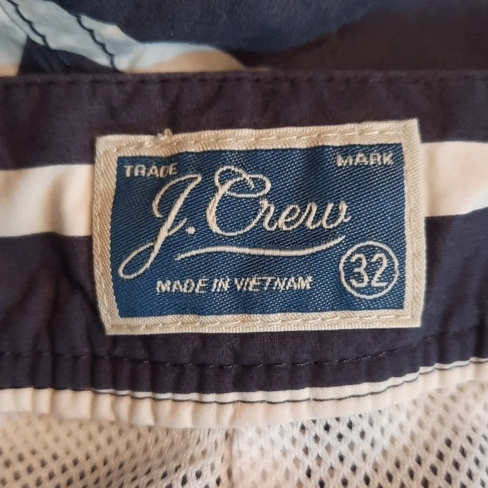 J. Crew waist 32 navy blue white stripe swim trunks